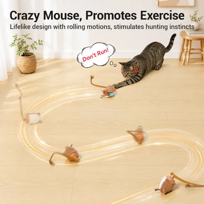 Potaroma Plush Mouse Smart Rolling Cat Toy - Automatic Motion-Activated Electric Interactive Exercise Game, Rechargeable Playful Mice & Animal Toy for Indoor Cats